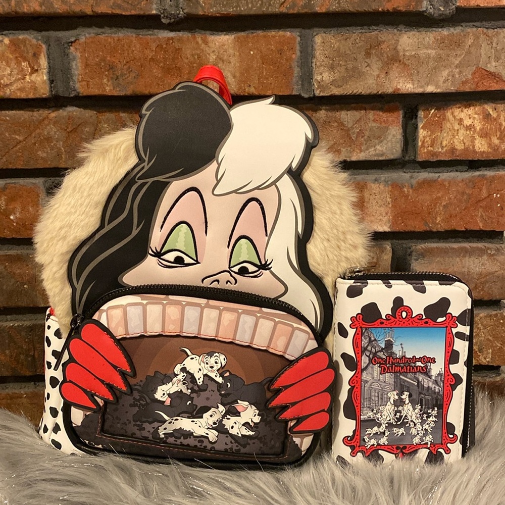 BNWT LOUNGEFLY 101 Dalmatians Cruella De Vil Backpack and Matching Wallet Set